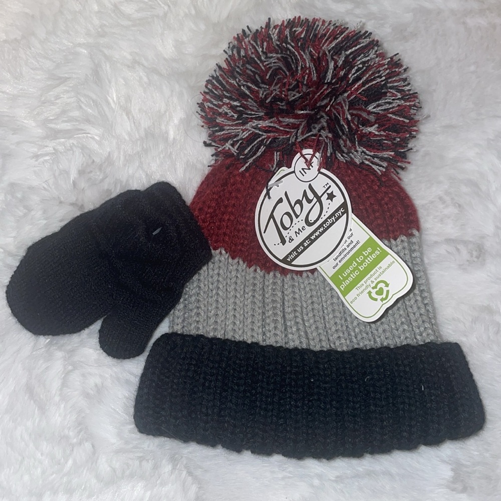 New Toby & Me Baby Infant Kids beanie hat and Mitten Gloves Set